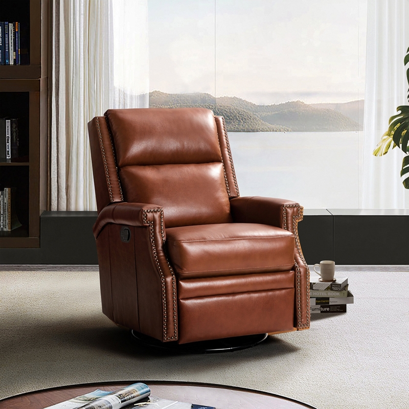 Manning 29.6'' Wide Genuine Leather Swivel Rocking Manual Recliner