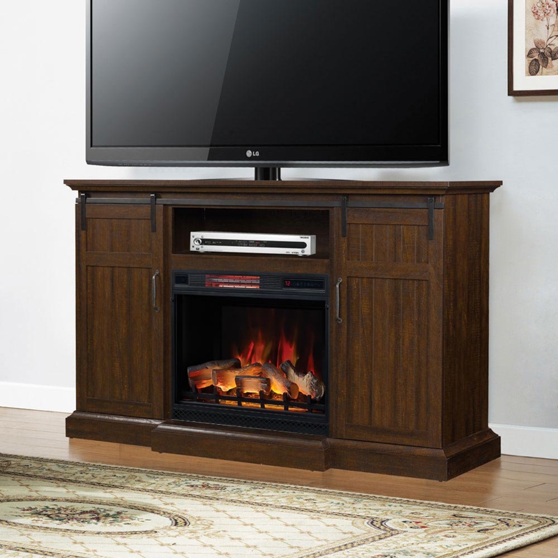 Manning 68" Infrared Electric Fireplace Entertainment Center in Espresso w/ 28" Firebox & Barn Doors