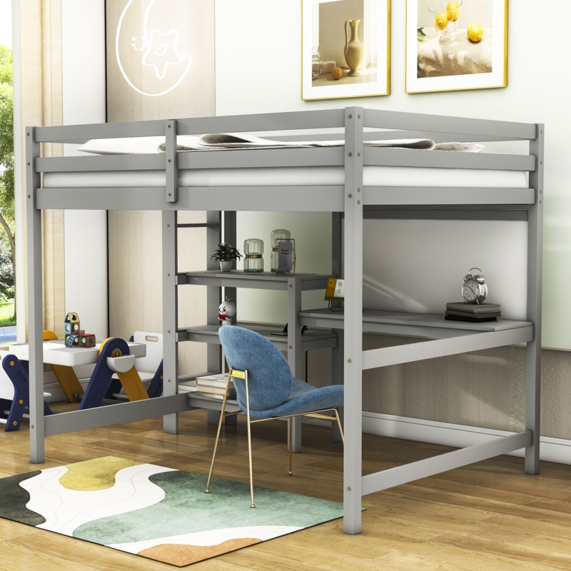 Marcia Wooden Loft Bed with Shelves,Desk and Writting Board