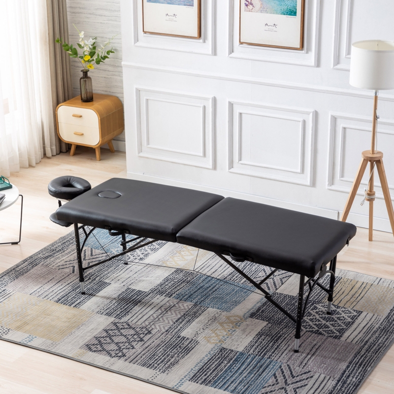 Massage Table Portable Bed Aluminum Pu Leather Spa Bed 84 Inch Salon Bed Face Cradle Bed,Black