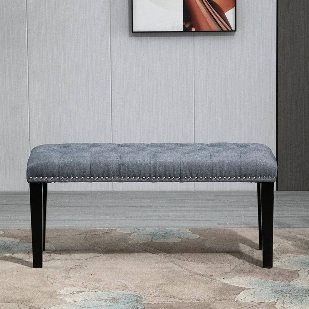 Maypex 38 in. Grey Upholstered Bench, Grey/Fabric