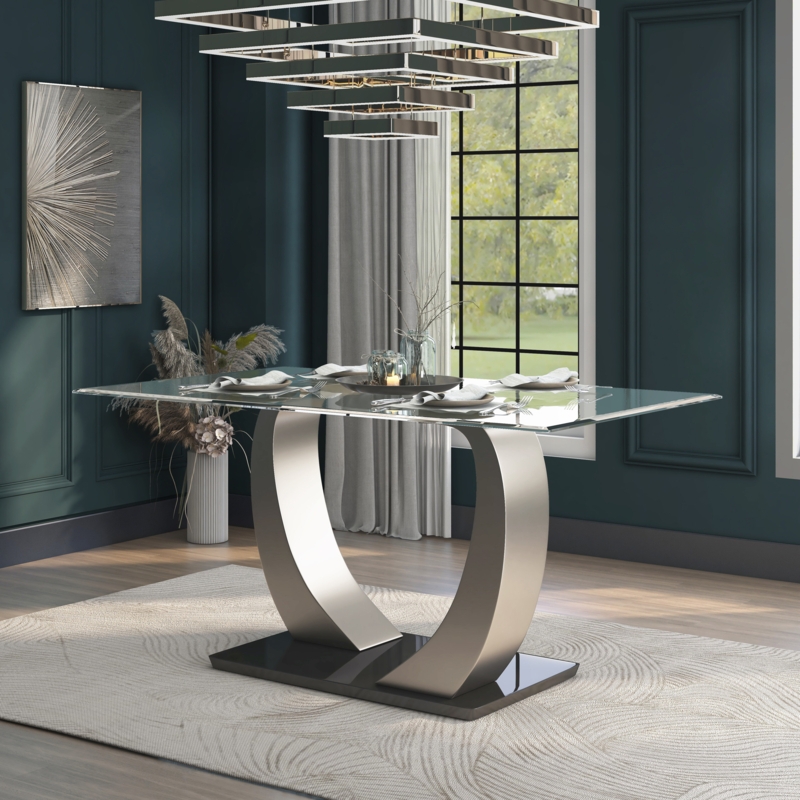 Mcshane Glass Top Metal Base Dining Table
