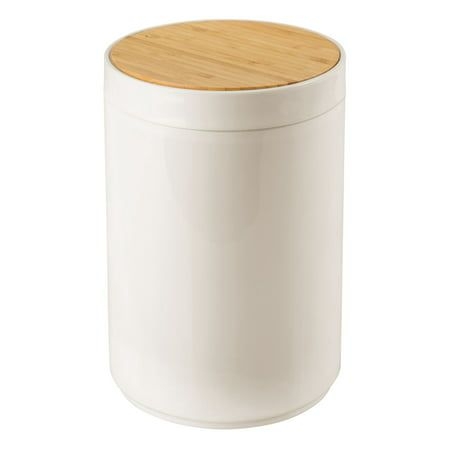 Mdesign Plastic Round Trash Can Small with Swing-Close Lid - Cream/Natural, Size:1 Pack, Beige
