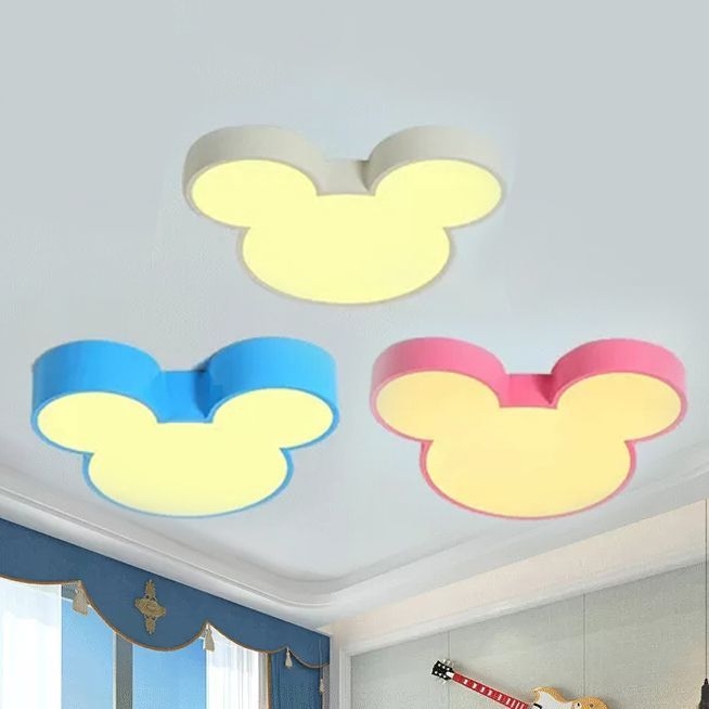 Metal Mouse Flush Ceiling Light Cartoon Modern Ceiling Fixture Light for Girls Bedroom - 18 / Blue / Warm Light