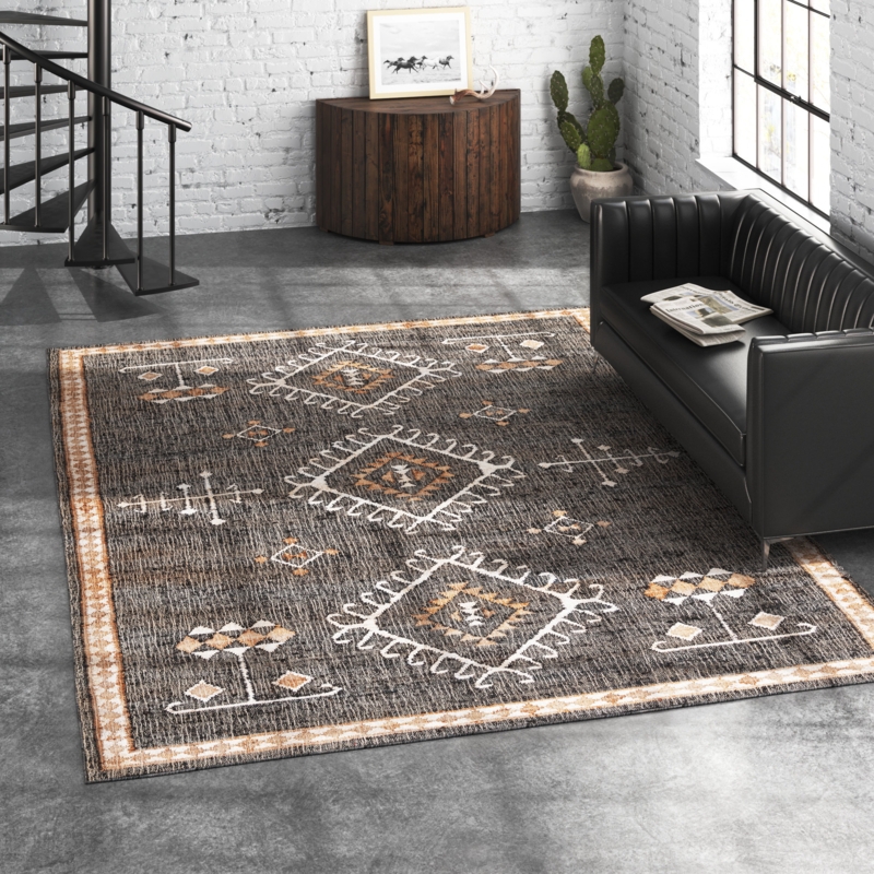 Mickie Southwestern Handmade Flatweave Jute Black/Ivory Area Rug