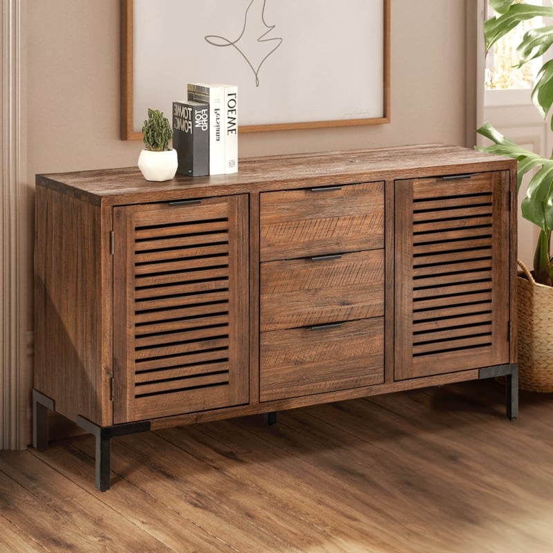 Miller 55'' Solid Wood Sideboard Fully Assembled, Brown Sideboard