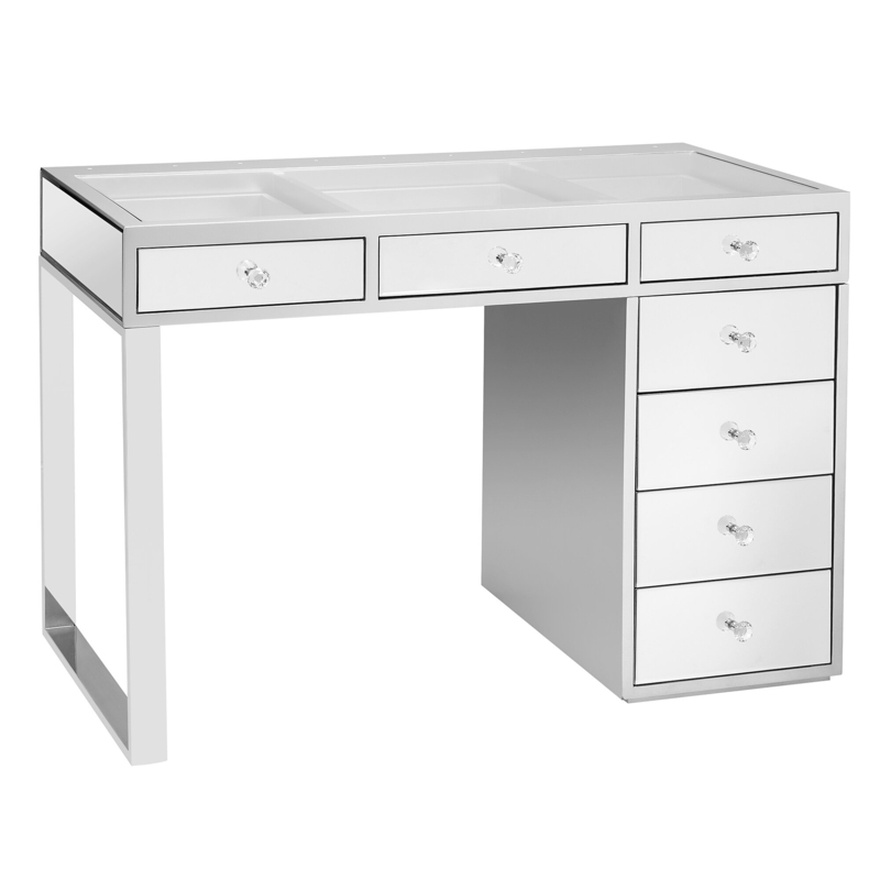 Mini SlayStation Kylie 1.0 Vanity Table with Clear View Glass Top + Vanity Mirror Bundle for Desk