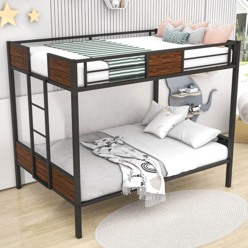 Modern Metal Bunk Bed With Built-In Ladder