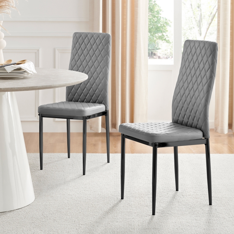 Morgan Hatched Faux Leather Sleek Metal Leg Luxury Dining Chairs (Set of 4)