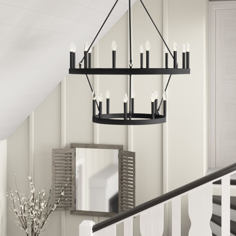 Musser 20 - Light  Living Room Steel Dimmable Candle Style Wagon Wheel Chandelier UL Certified