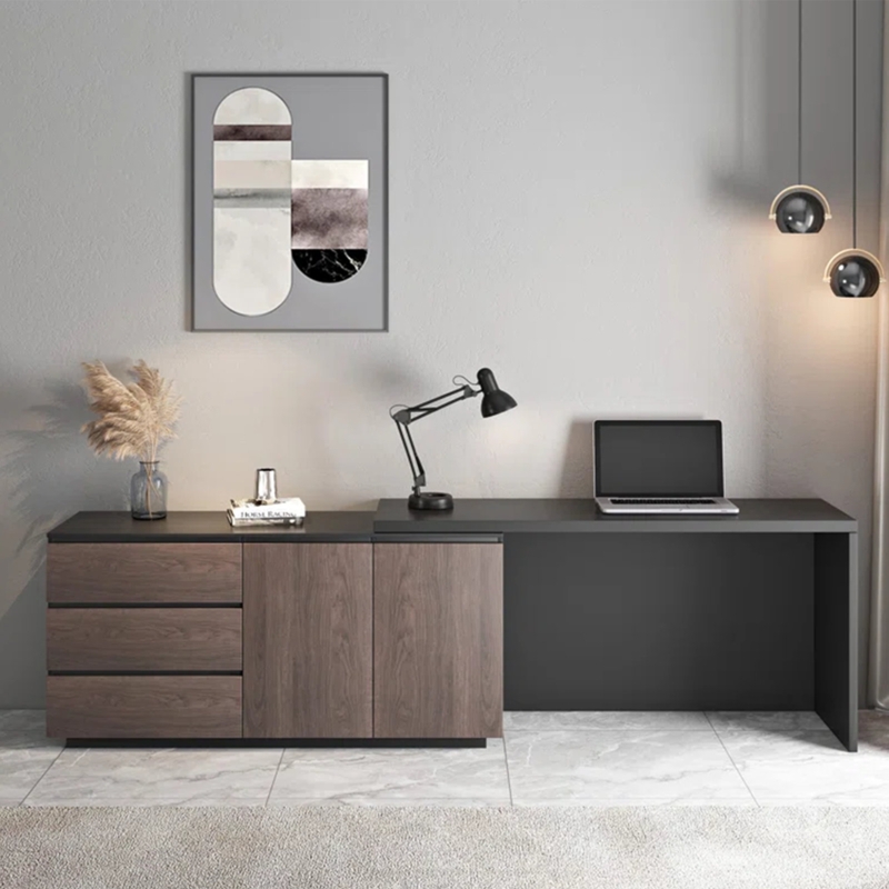 Nadra Expandable Desk with Storage Drawers and Cabinet for Home Office