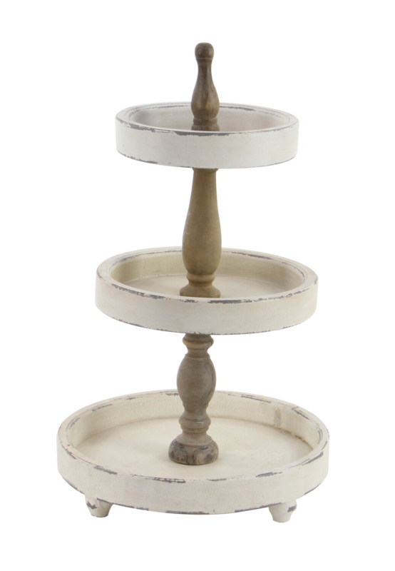 Neill White Wood 3 Level Tiered Server 15" x 15" x 24"