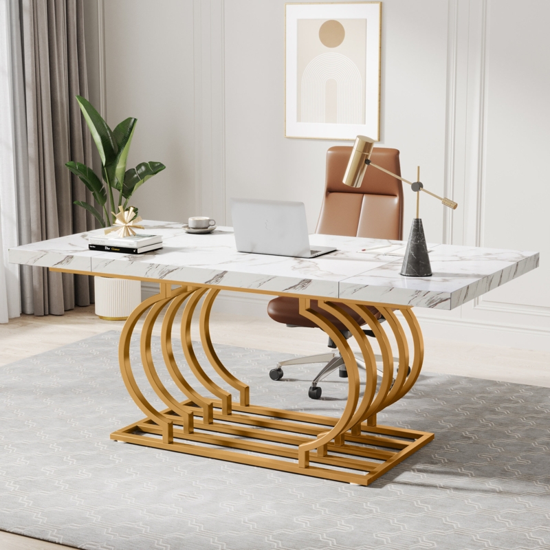 Nirel 63" Executive Desk, Gold