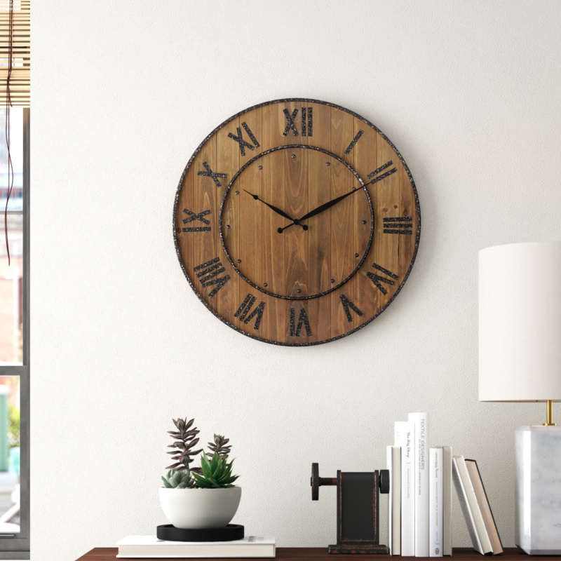 Northrop Wood Collection Round Metal u0026 Composite Wood Wall Clock 23 Inches