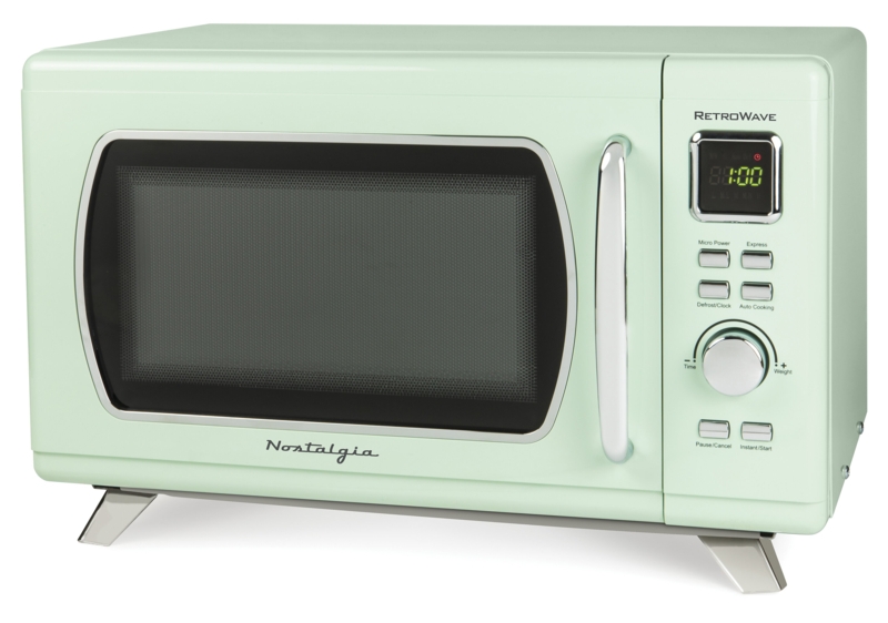 Nostalgia Mid-Century Retro 0.9 Cu. Ft. 900-Watt Countertop Microwave Oven With LED Display, 5 Power Levels, 8 Cook Settings