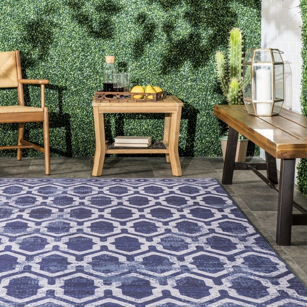 nuLOOM Fae Geometric Machine Washable Indoor/Outdoor Area Rug Blue 8' Square
