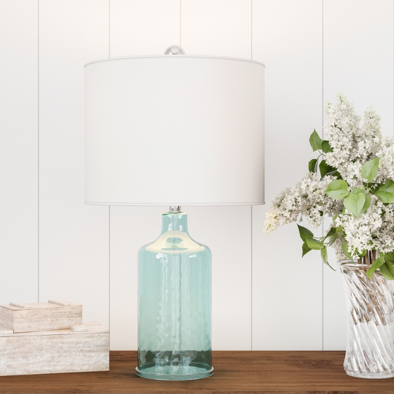 Oaklynn Open Base 20" Glass Table Lamp - Clear Base and White Shade (Blue)