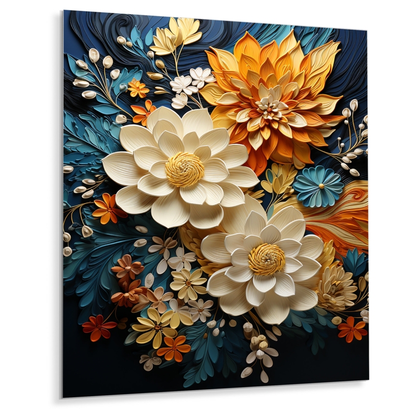 " Orange Teal Botanical Whirlwind II " on Metal