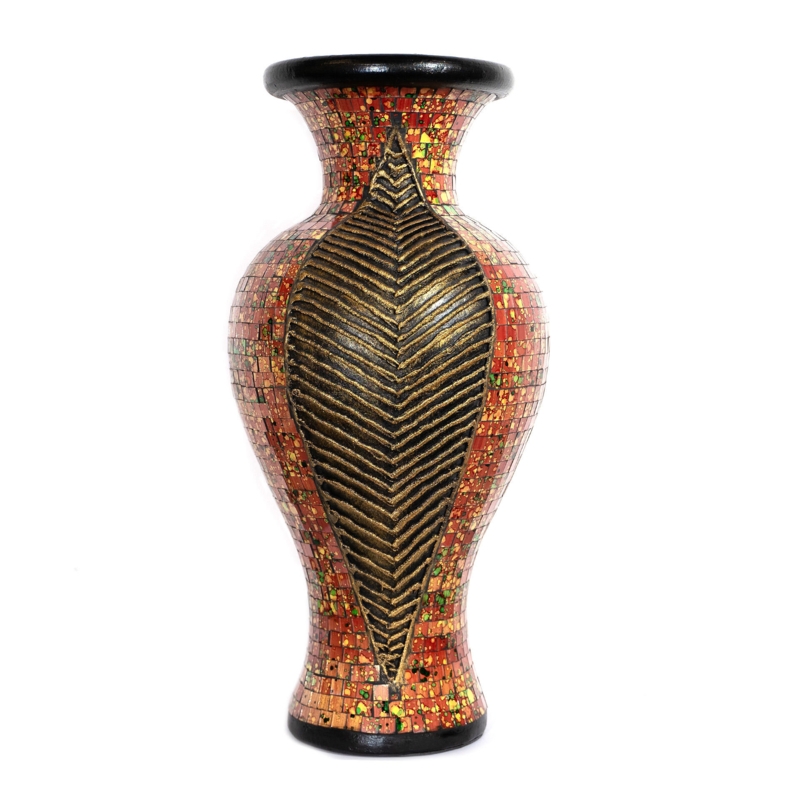 Orange, Yellow, Red, Black 24'' Terracotta Mosaic Floor Vase