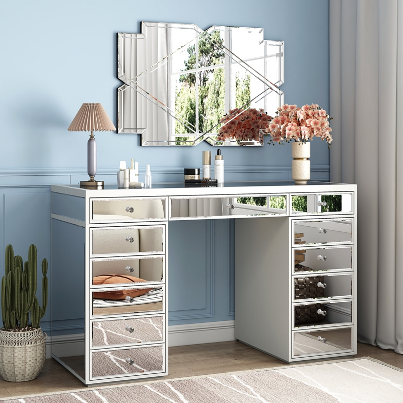 Patternson Mirrored Vanity Table 13-Drawer