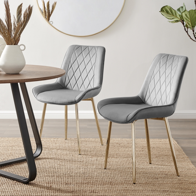 Pesaro Velvet Upholstered Metal Leg Luxury Dining Chairs (Set of 2)