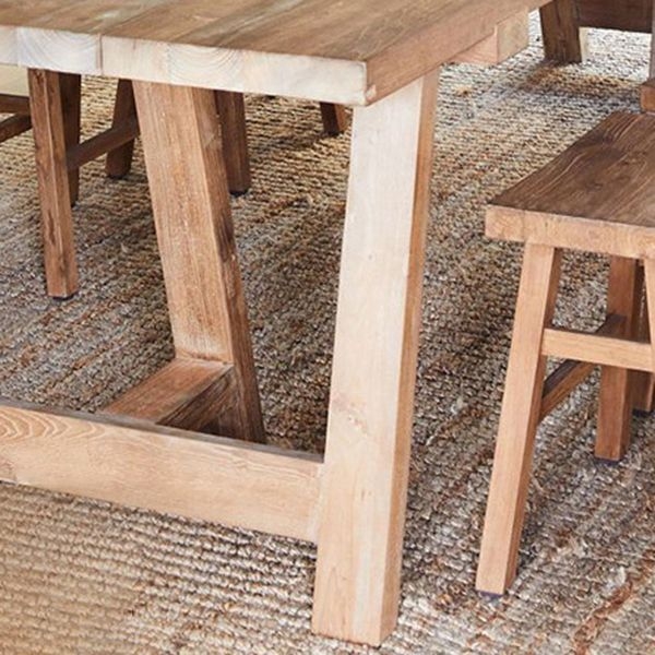 Pine Wood Dining Table Modern Rectangle Table with Double Pedestal Base - 55.1L x 27.6W x 29.5H / Without Chairs
