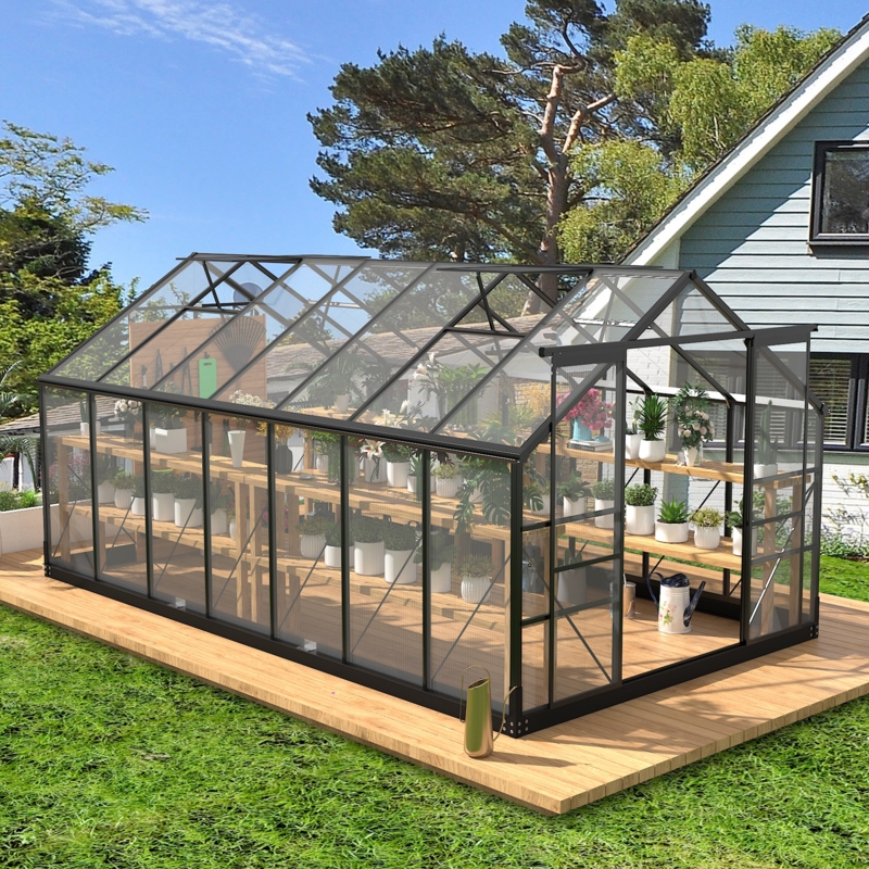 Polycarbonate Greenhouses, with Adjustable Roof Vent , Walk-in Aluminum Frame with Sliding Doors
