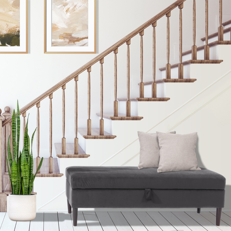 Polyester Blend Upholstered Storage Bench