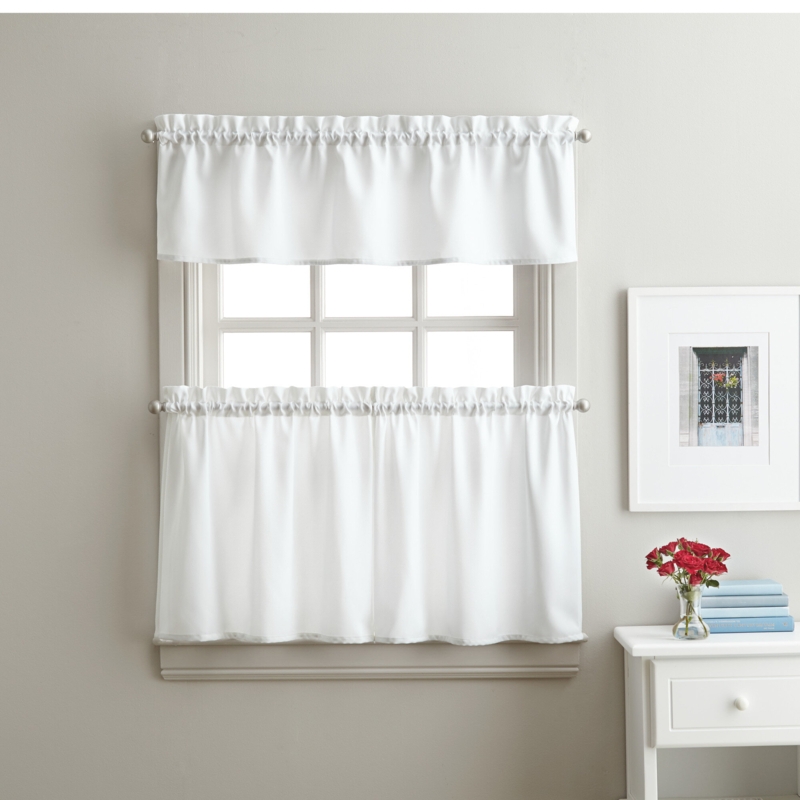 Quiroz Solid Twill Tier And Valance Window 56" Kitchen Curtain (Set Of 3) (Set of 3)