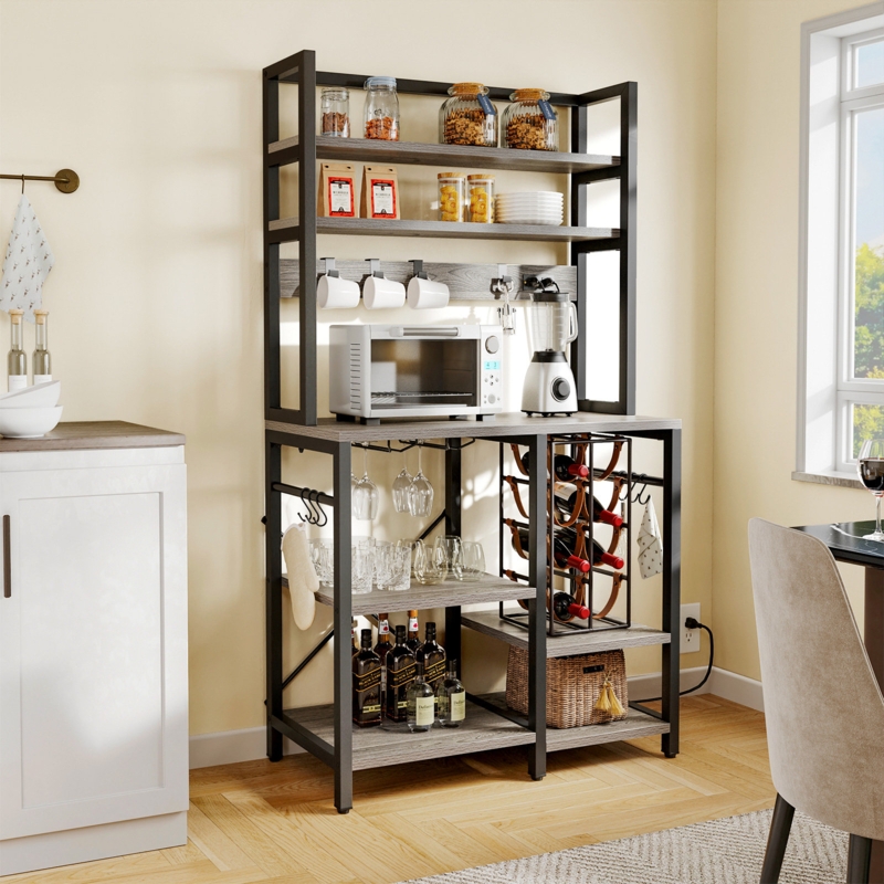 Ragan 31.5" Standard Kitchen Baker Storage Shelf with Microwave Compatibility u0026Hang Wine Glass Rack