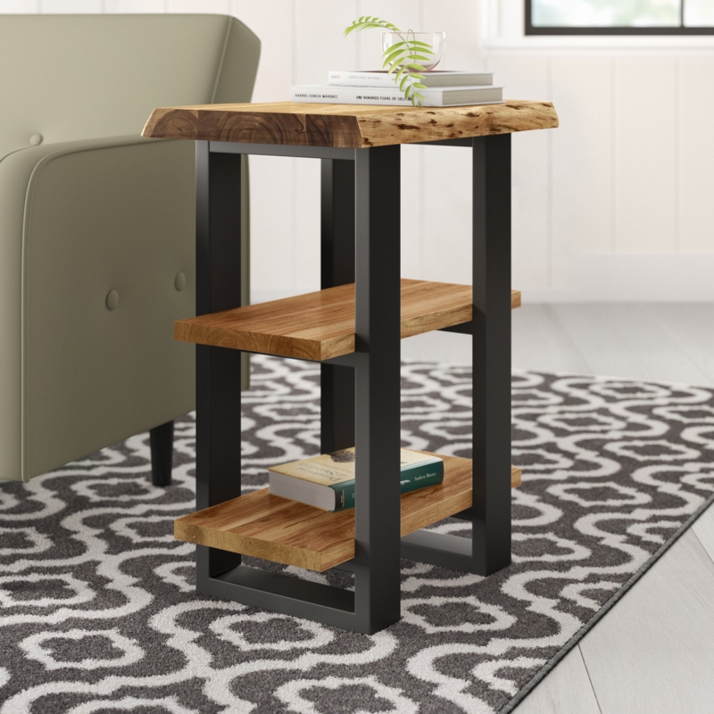 Ratcliff 20" Wide Modern Industrial Solid Wood Metal Frame Rectangular End Table With 2 Open Shelves