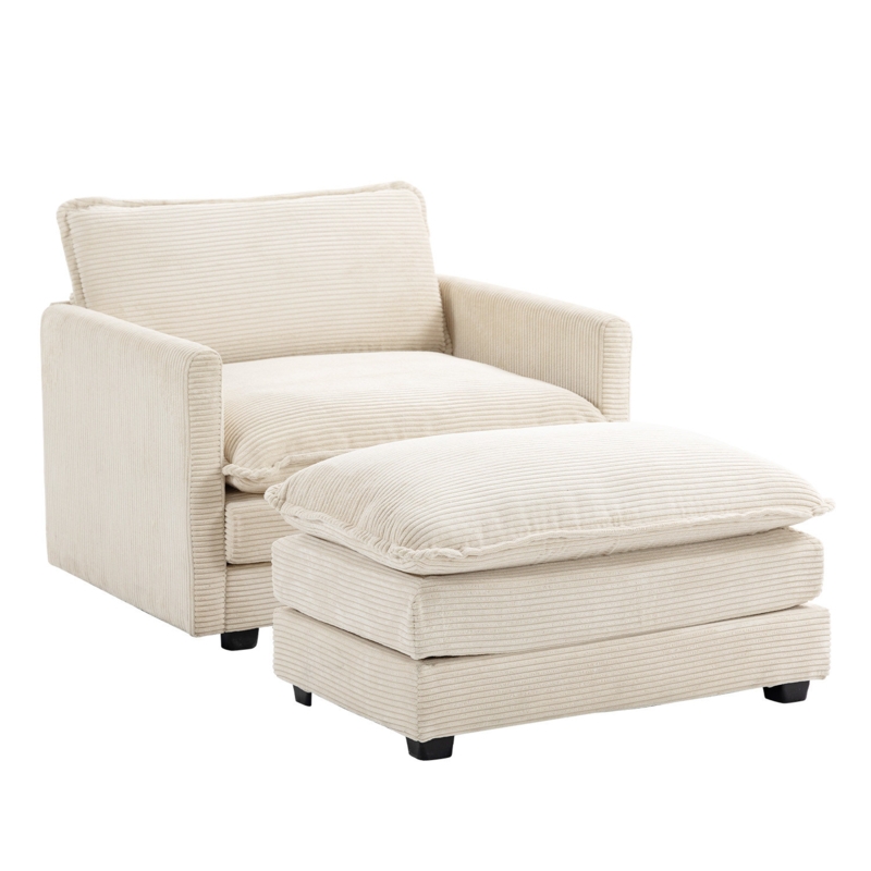Redenius 42" Upholstered Corduroy Armchair with Ottoman