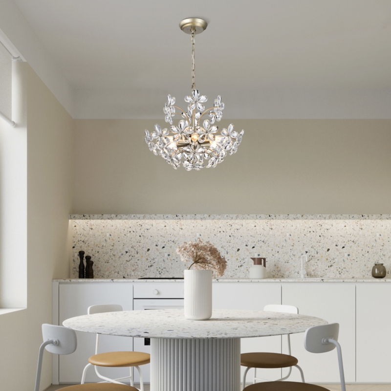 Rosa 6-Light Brushed Silver-ish Champagne Flower Crystal Chandelier