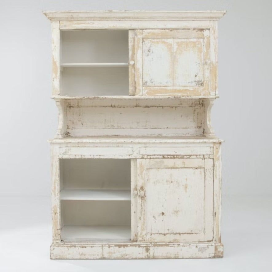 Rustic White French Buffet Cabinet, Circa 1870