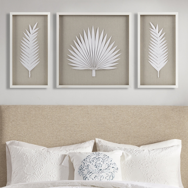 Sabal Framed Rice Paper Palm Leaves 3-piece Shadowbox Wall Dcor Set