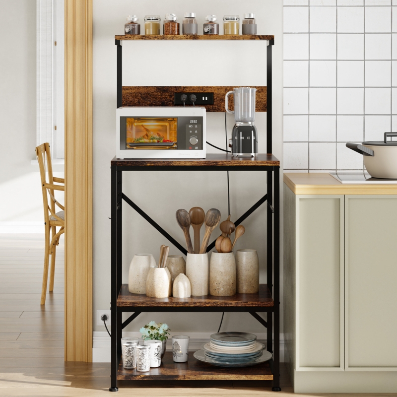 Sarab 23.6'' Baker's Rack with Microwave Stand and Power Outlets 
