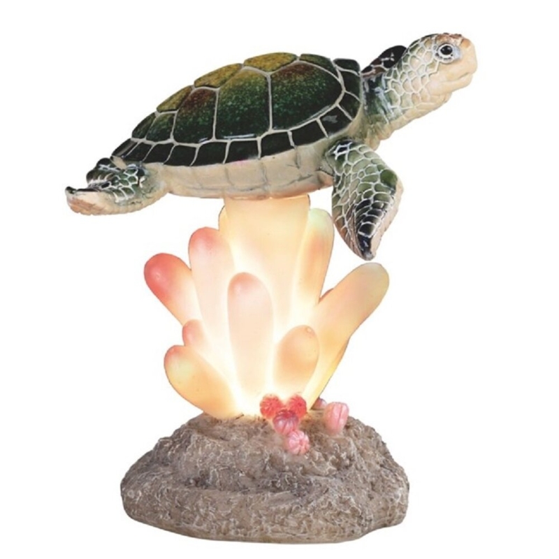 Sea Turtle On Coral With Led Night Light