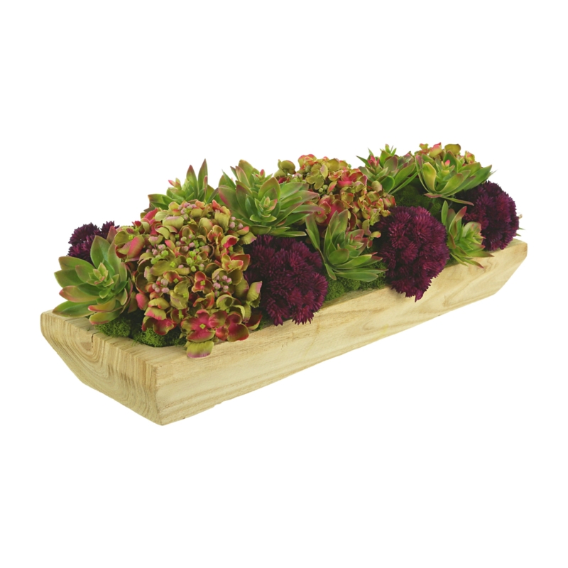 Sedum and Succulents in Oval Wooden Planter