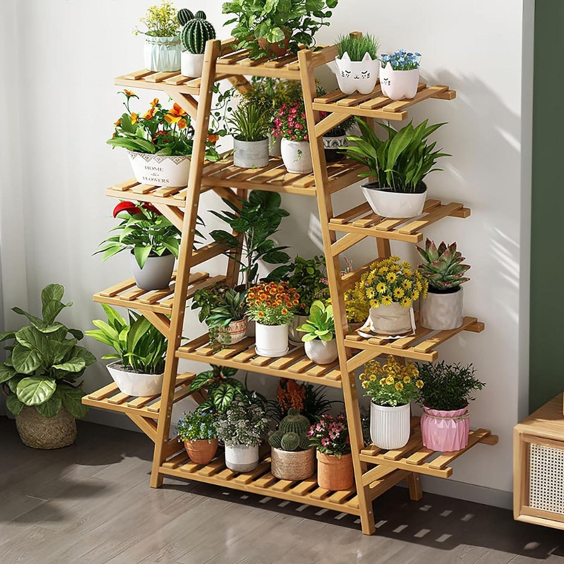 Semas Bamboo Plant Shelf Stand 12 Tier for Indoor and Outdoor Use