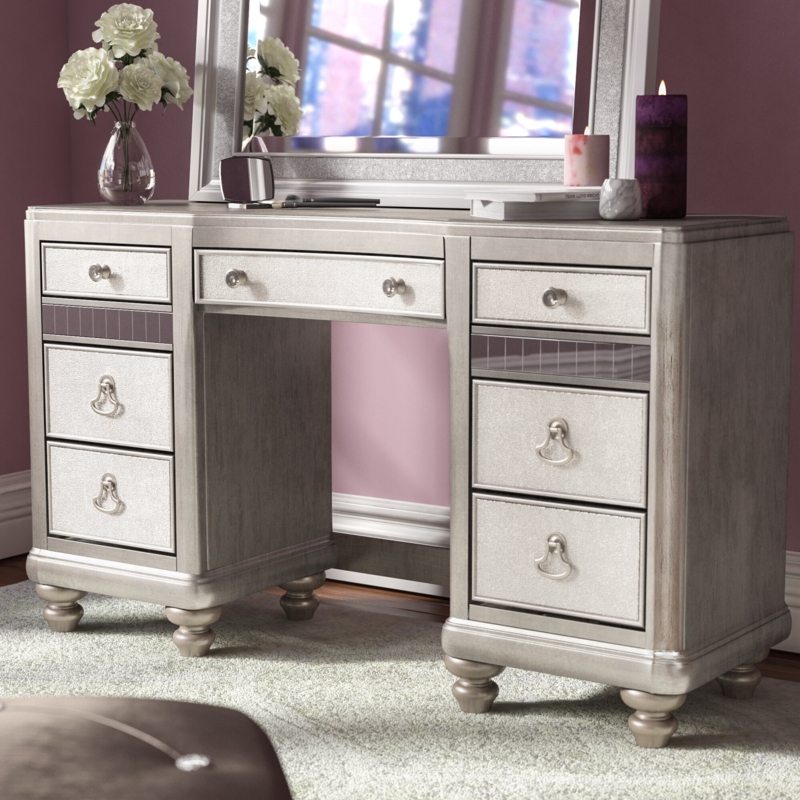 Shanelle 9-drawer Vanity Desk Metallic Platinum