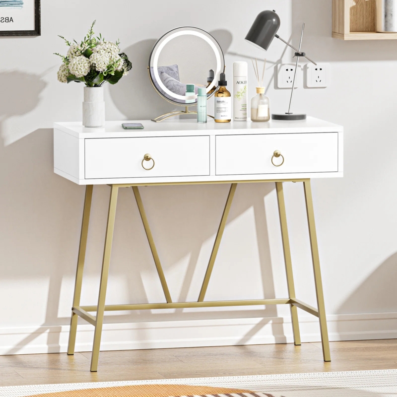 Siilata Makeup Vanity Table with Drawer Home Office Writing Desk White