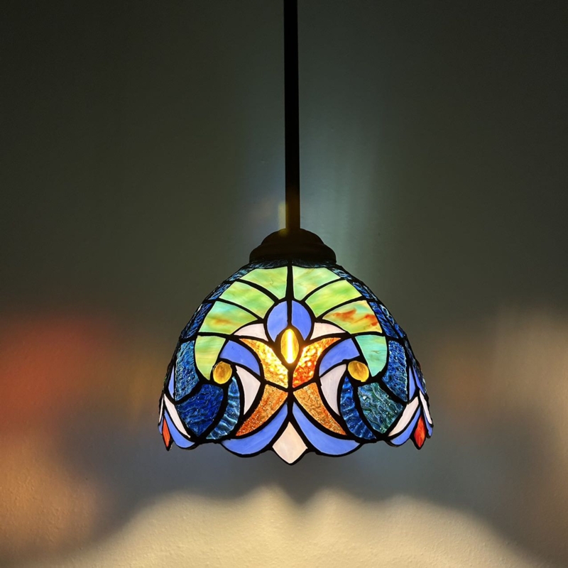 Simonson Tiffany Mini Hanging Lights Green Blue Stained Glass LED Bulb Included H60"W8"