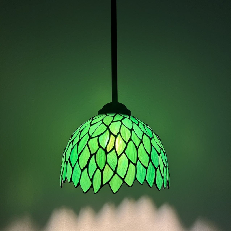 Simonson Tiffany Mini Hanging Lights Green Leaves Stained Glass LED Bulb Included H60"