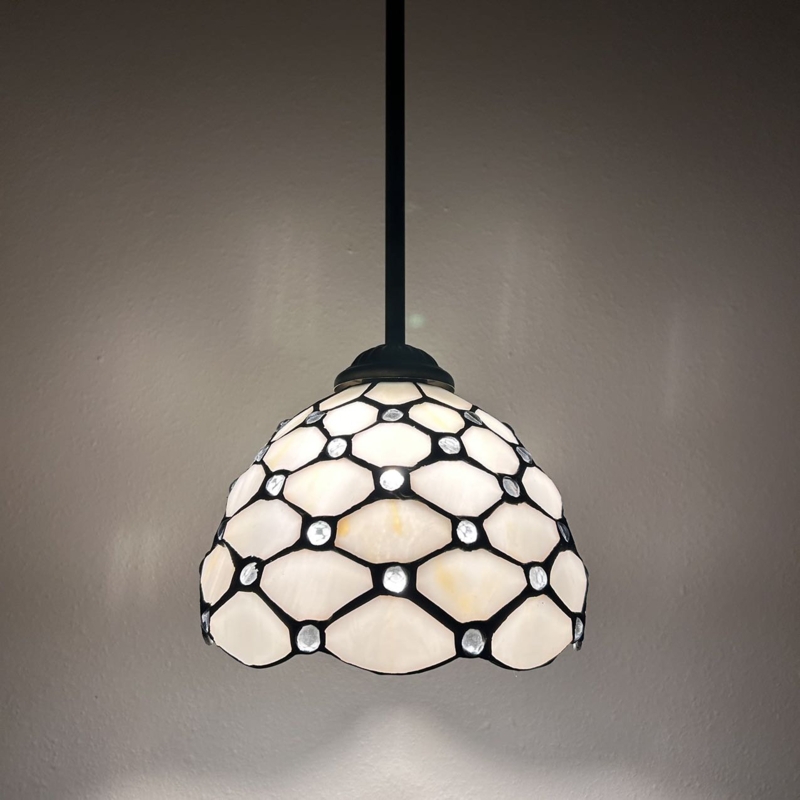 Simonson Tiffany Mini Hanging Lights White Stained Glass Crystal Beans LED Bulb Included H 60" W 8"