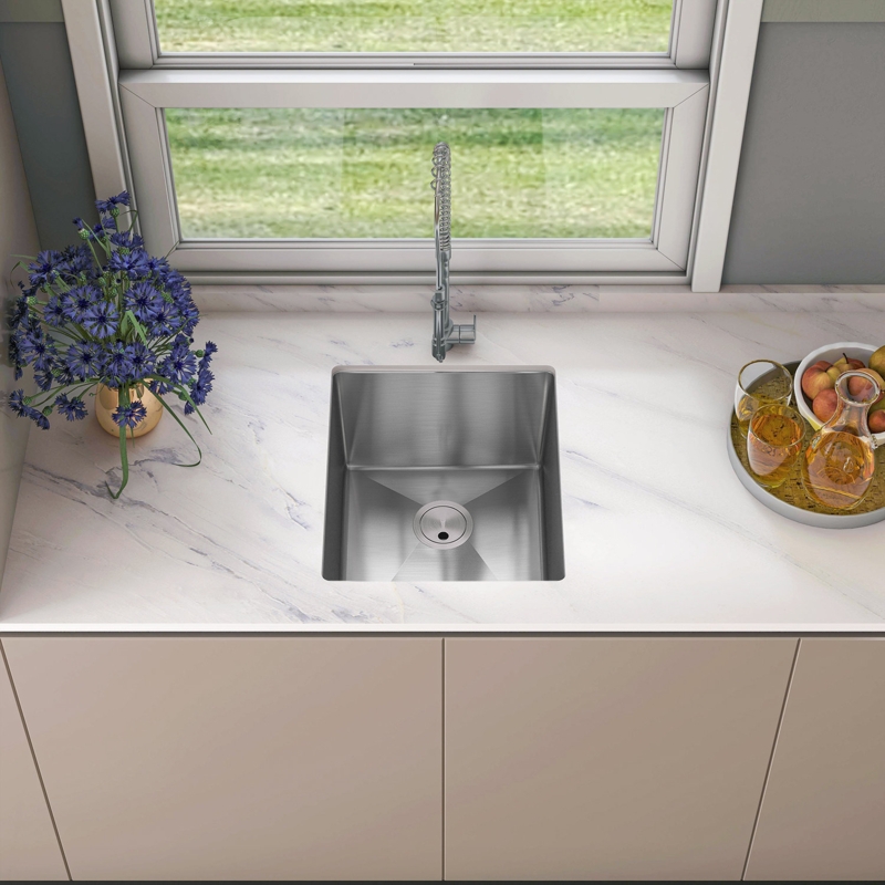 Sinber 16" x 18" Undermount Single Bowl Kitchen Sink with 18 Gauge 304 Stainless Steel Satin Finish