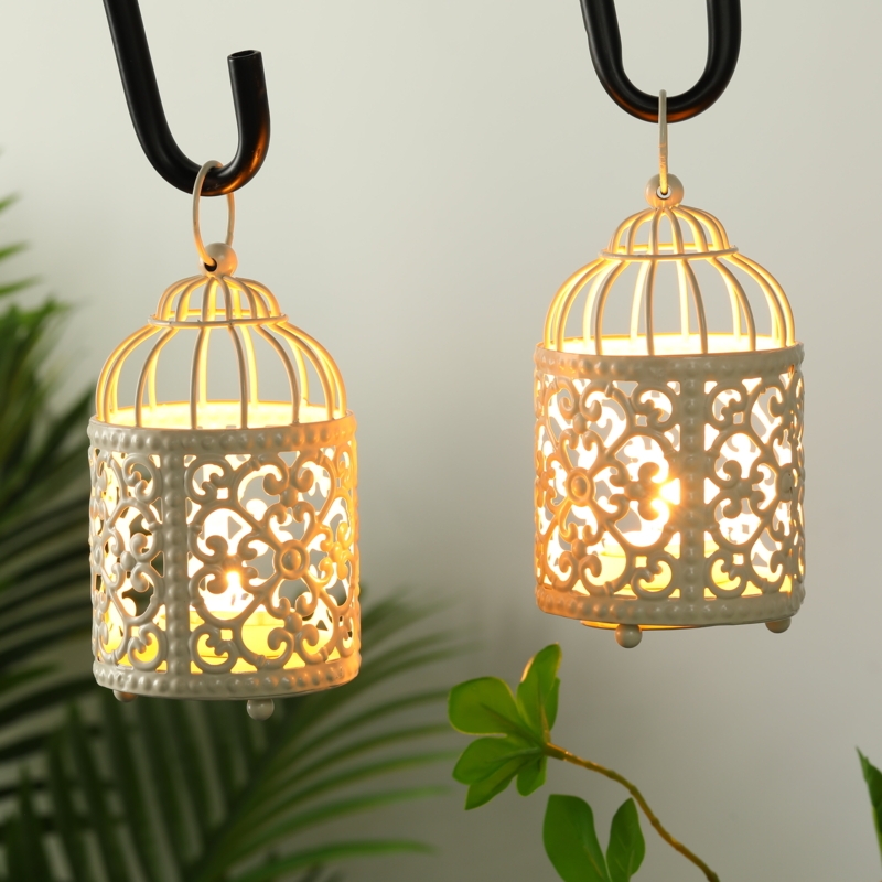 Small Metal Candle Stick Holder Hanging Birdcage Tealight (Set of 2)