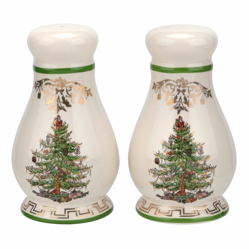 Spode Christmas Tree Gold Salt/Pepper Shakers 4"
