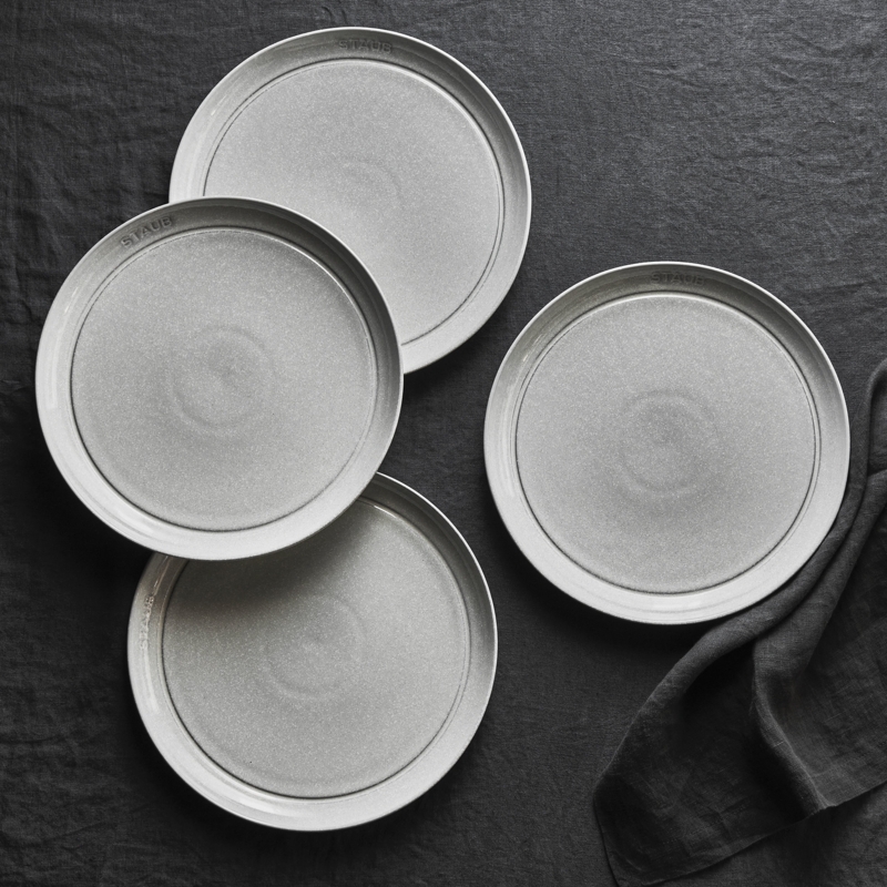 Staub Ceramic Dinnerware 4-Pc 10-Inch Dinner Plate Set - White Truffle (Set of 4)