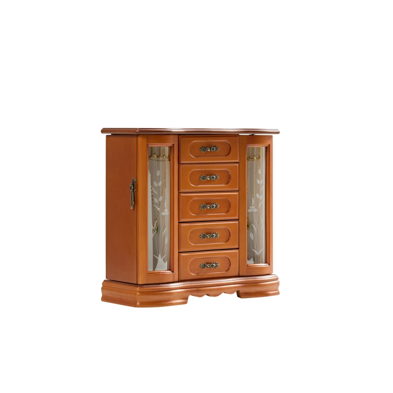 Stufurhome Wooden Jewelry Box with 5-Drawers Built-in Necklace hook and Mirror Brown