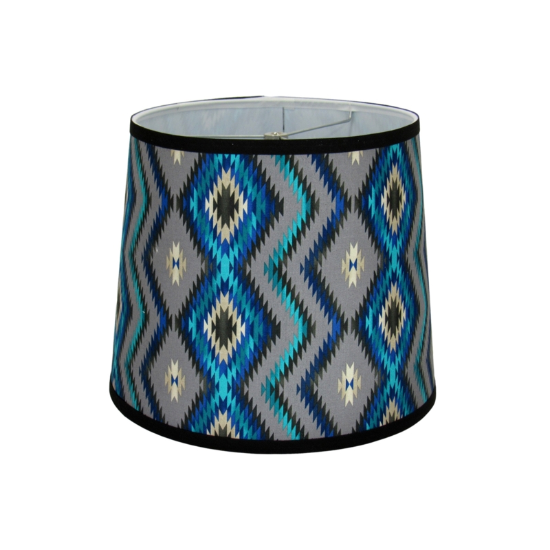 Teal Spirit Trail Print Cotton Drum Lamp Shade ( Screw on ) in Teal/Gray/Black